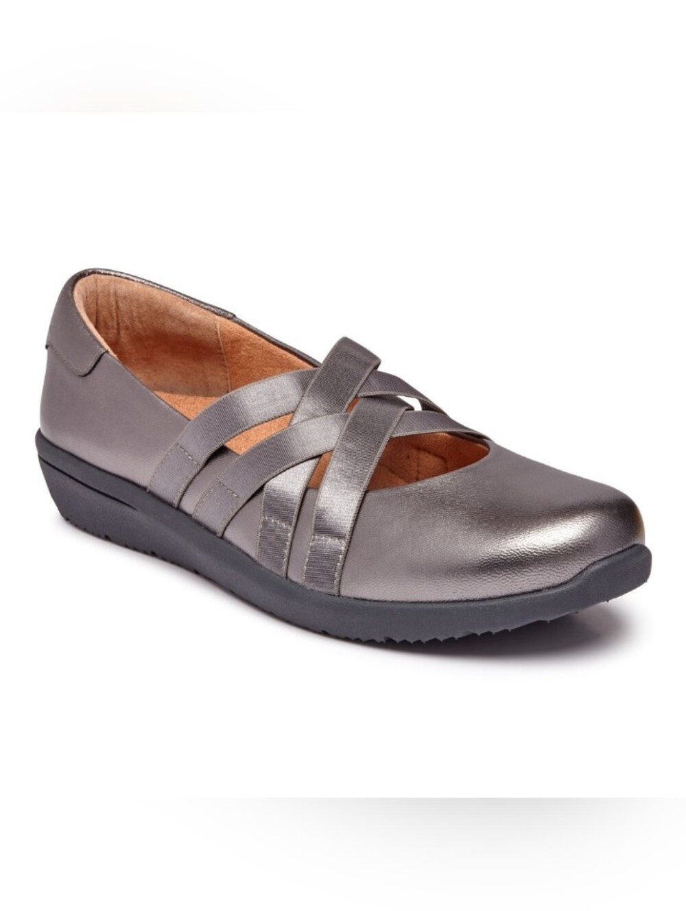 Vionic Metallic Gray Crisscross Strap Ballet Flat